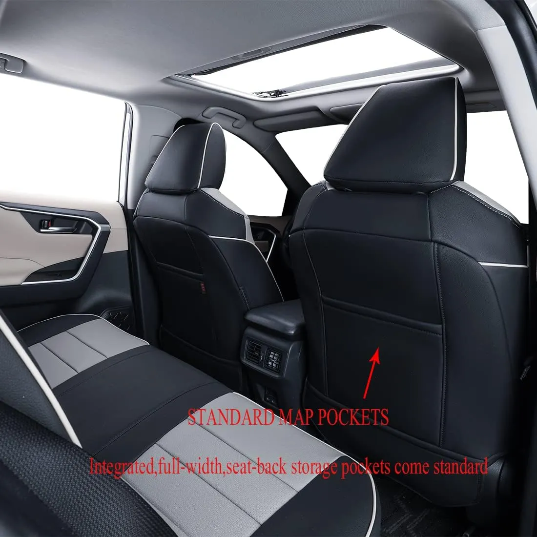 EKR Custom Fit Challenger Car Seat Covers for Select Dodge Challenger SRT,RT,GT,SXT,T/A 2015 2016 2017 2018 2019 2020 2021 2022 2023 -Full Set -Leather (Black/Gray)