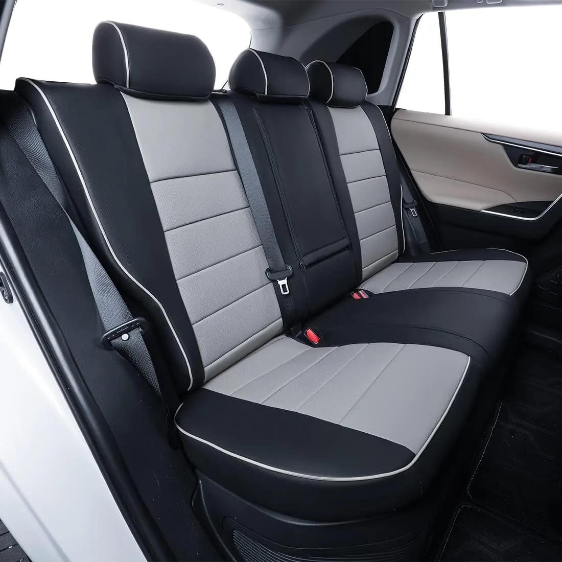 EKR Custom Fit Challenger Car Seat Covers for Select Dodge Challenger SRT,RT,GT,SXT,T/A 2015 2016 2017 2018 2019 2020 2021 2022 2023 -Full Set -Leather (Black/Gray)