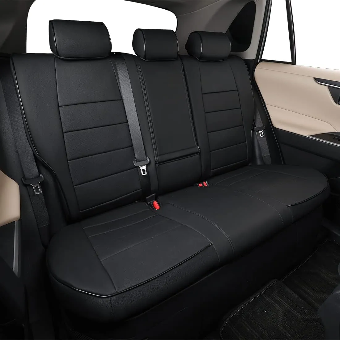 EKR Custom Fit Challenger Car Seat Covers for Select Dodge Challenger SRT,RT,GT,SXT,T/A 2015 2016 2017 2018 2019 2020 2021 2022 2023 -Full Set - Leather(Black)