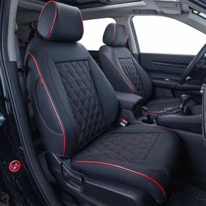 EKR Custom Fit CRV Seat Covers for Select Honda CRV 2023 2024 2025 - Full Set,Leather (Black with Red Piping)