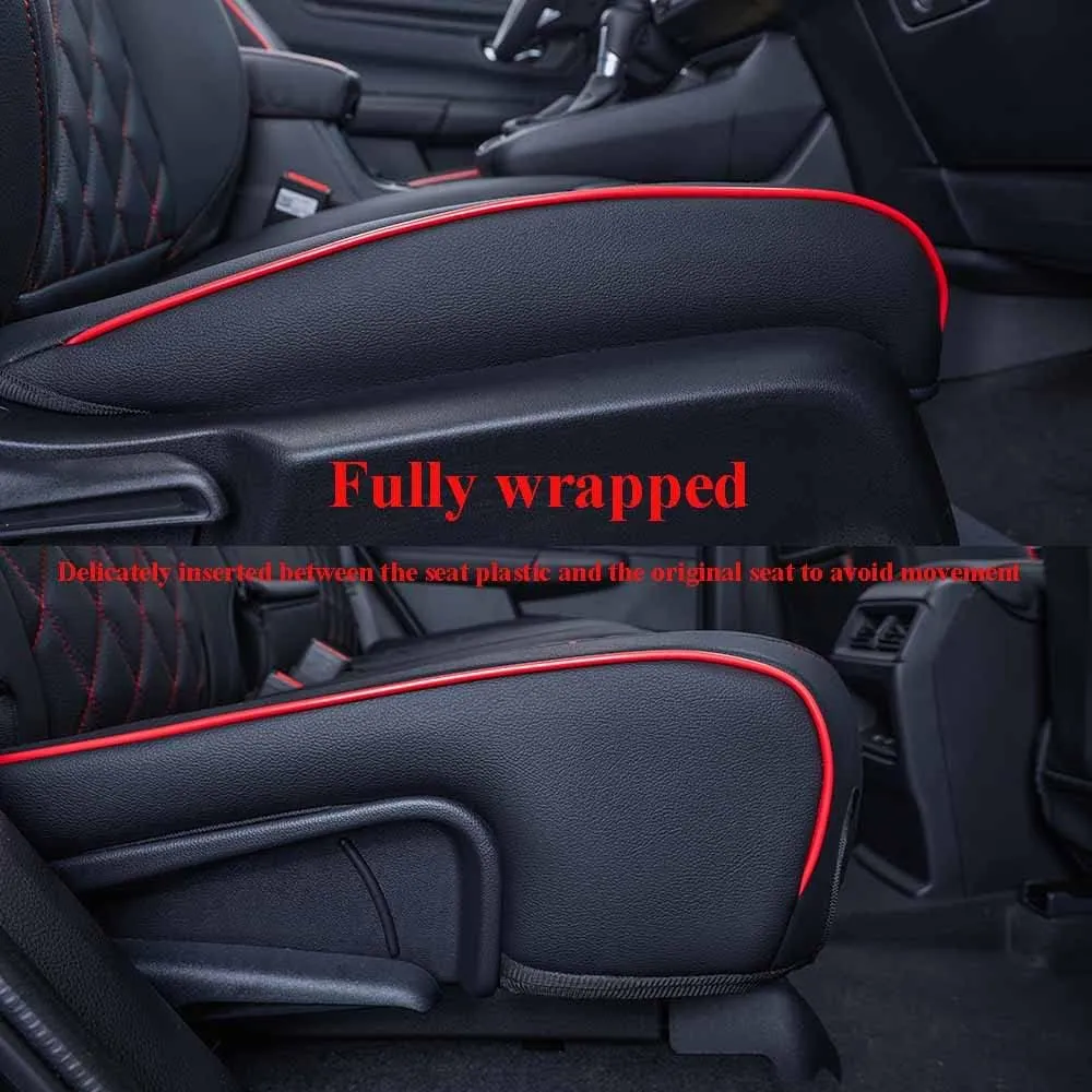 EKR Custom Fit CRV Seat Covers for Select Honda CRV 2023 2024 2025 - Full Set,Leather (Black with Red Piping)