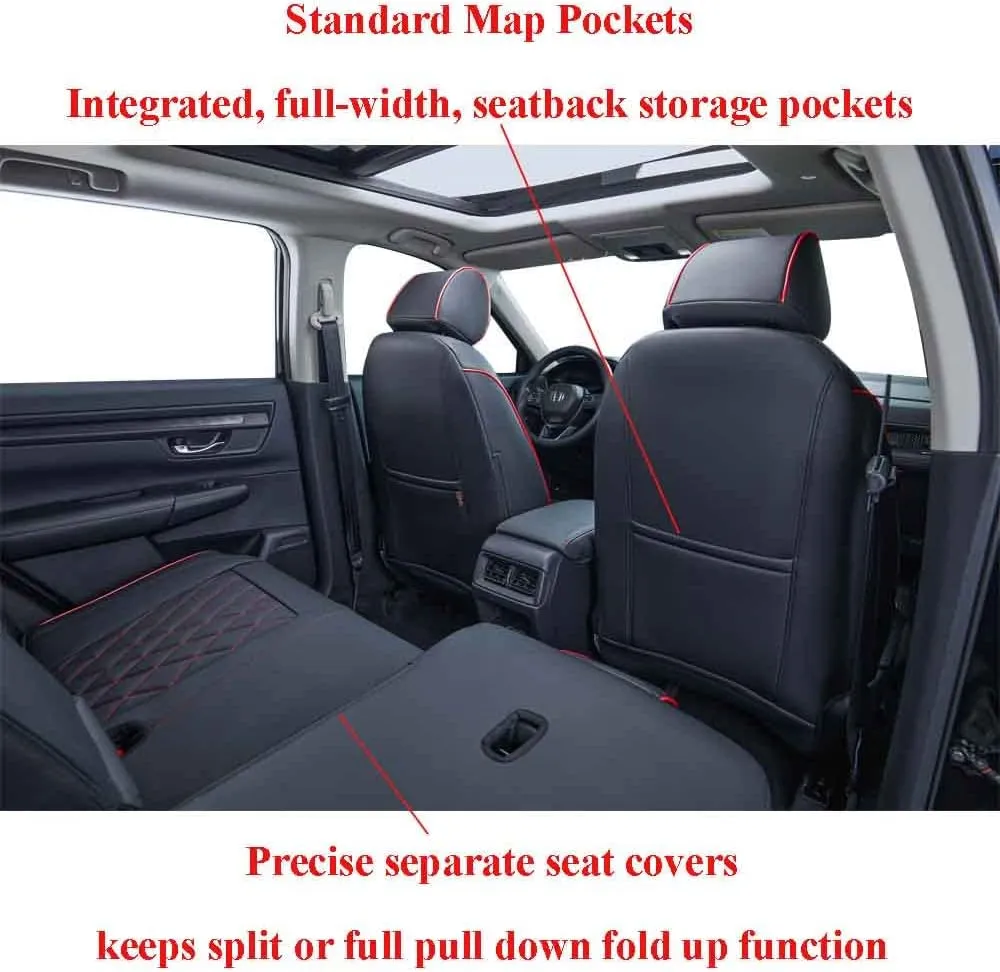 EKR Custom Fit CRV Seat Covers for Select Honda CRV 2023 2024 2025 - Full Set,Leather (Black with Red Piping)