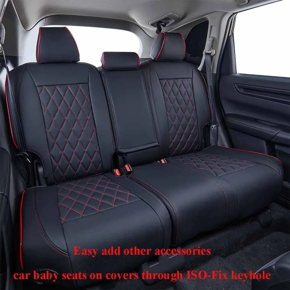 EKR Custom Fit CRV Seat Covers for Select Honda CRV 2023 2024 2025 - Full Set,Leather (Black with Red Piping)
