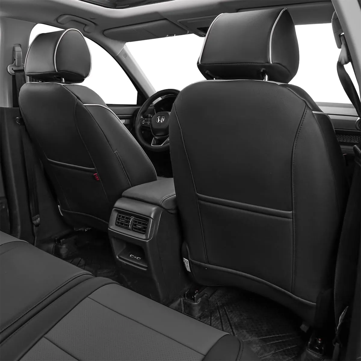 EKR Custom Fit CRV Seat Covers for Select Honda CRV 2023 2024 2025- Full Set,Leather (Black/Gray)