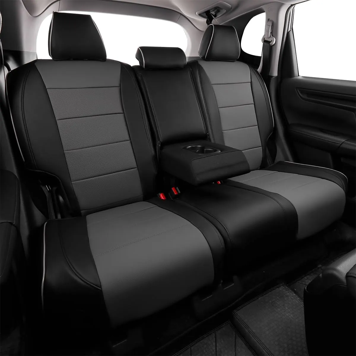 EKR Custom Fit CRV Seat Covers for Select Honda CRV 2023 2024 2025- Full Set,Leather (Black/Gray)