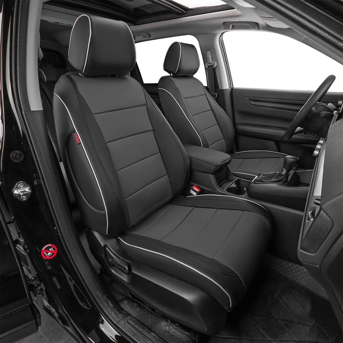 EKR Custom Fit CRV Seat Covers for Select Honda CRV 2023 2024 2025- Full Set,Leather (Black/Gray)