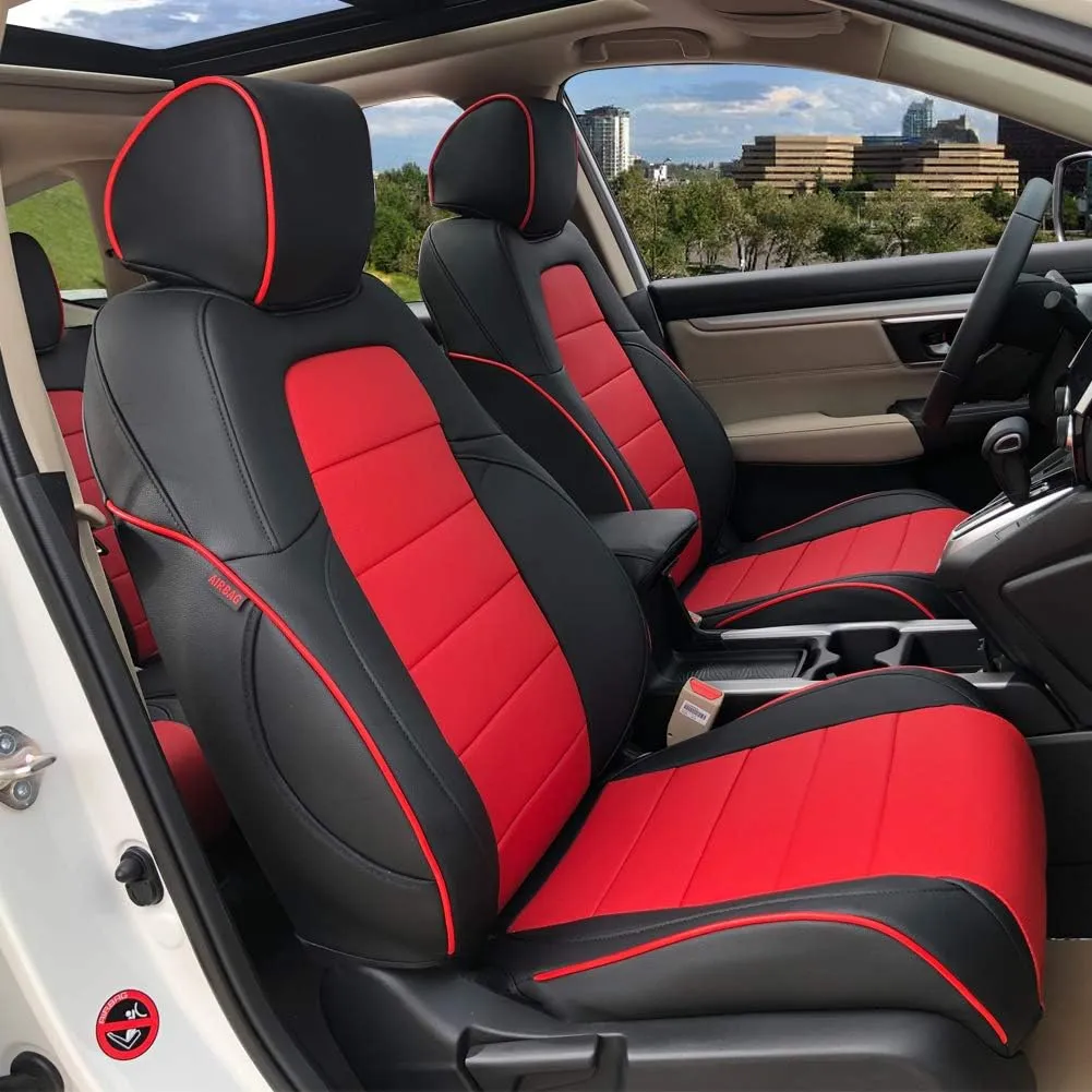 EKR Custom Fit CRV Seat Covers for Select Honda CRV 2023 2024 2025- Full Set,Leather (Red/Black)