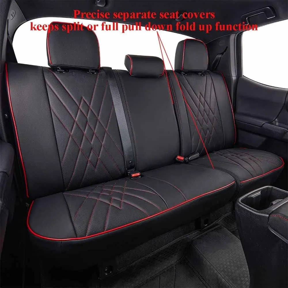 EKR Custom Fit F150 Seat Covers for Ford F150/ SuperDuty SuperCab XL,XLT,Lariat 2021-2024 & 2024 F150 SuperCab STX,Tremor - Full Set,Leather (Black with Red Trim)