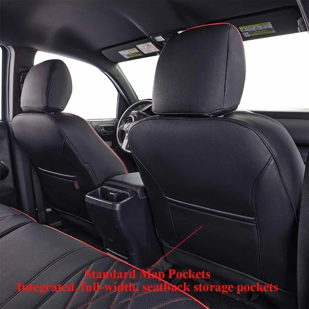EKR Custom Fit F150 Seat Covers for Ford F150/ SuperDuty SuperCab XL,XLT,Lariat 2021-2024 & 2024 F150 SuperCab STX,Tremor - Full Set,Leather (Black with Red Trim)