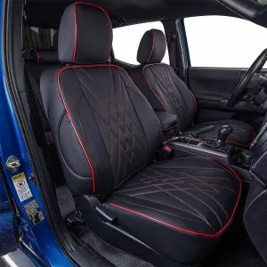 EKR Custom Fit F150 Seat Covers for Ford F150/ SuperDuty SuperCab XL,XLT,Lariat 2021-2024 & 2024 F150 SuperCab STX,Tremor - Full Set,Leather (Black with Red Trim)