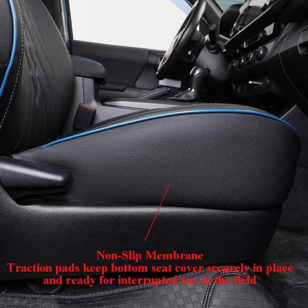 EKR Custom Fit F150 Seat Covers for Ford F150/ SuperDuty SuperCab XL,XLT,Lariat 2021-2024 & 2024 F150 SuperCab STX,Tremor - Full Set,Leather(Black with Blue Trim)