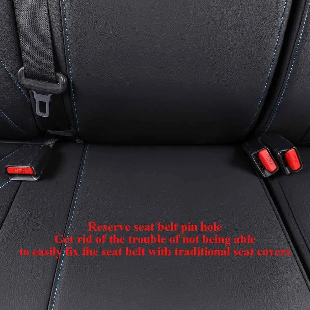 EKR Custom Fit F150 Seat Covers for Ford F150/ SuperDuty SuperCab XL,XLT,Lariat 2021-2024 & 2024 F150 SuperCab STX,Tremor - Full Set,Leather(Black with Blue Trim)