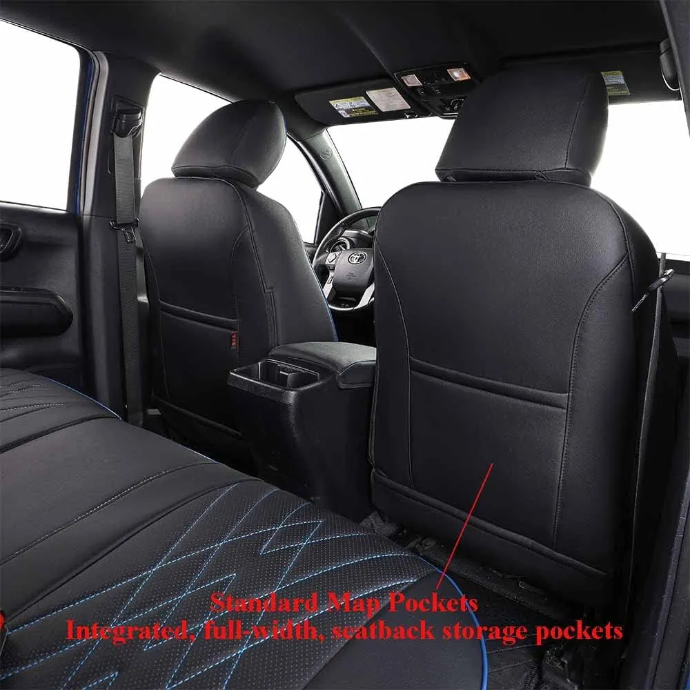 EKR Custom Fit F150 Seat Covers for Ford F150/ SuperDuty SuperCab XL,XLT,Lariat 2021-2024 & 2024 F150 SuperCab STX,Tremor - Full Set,Leather(Black with Blue Trim)