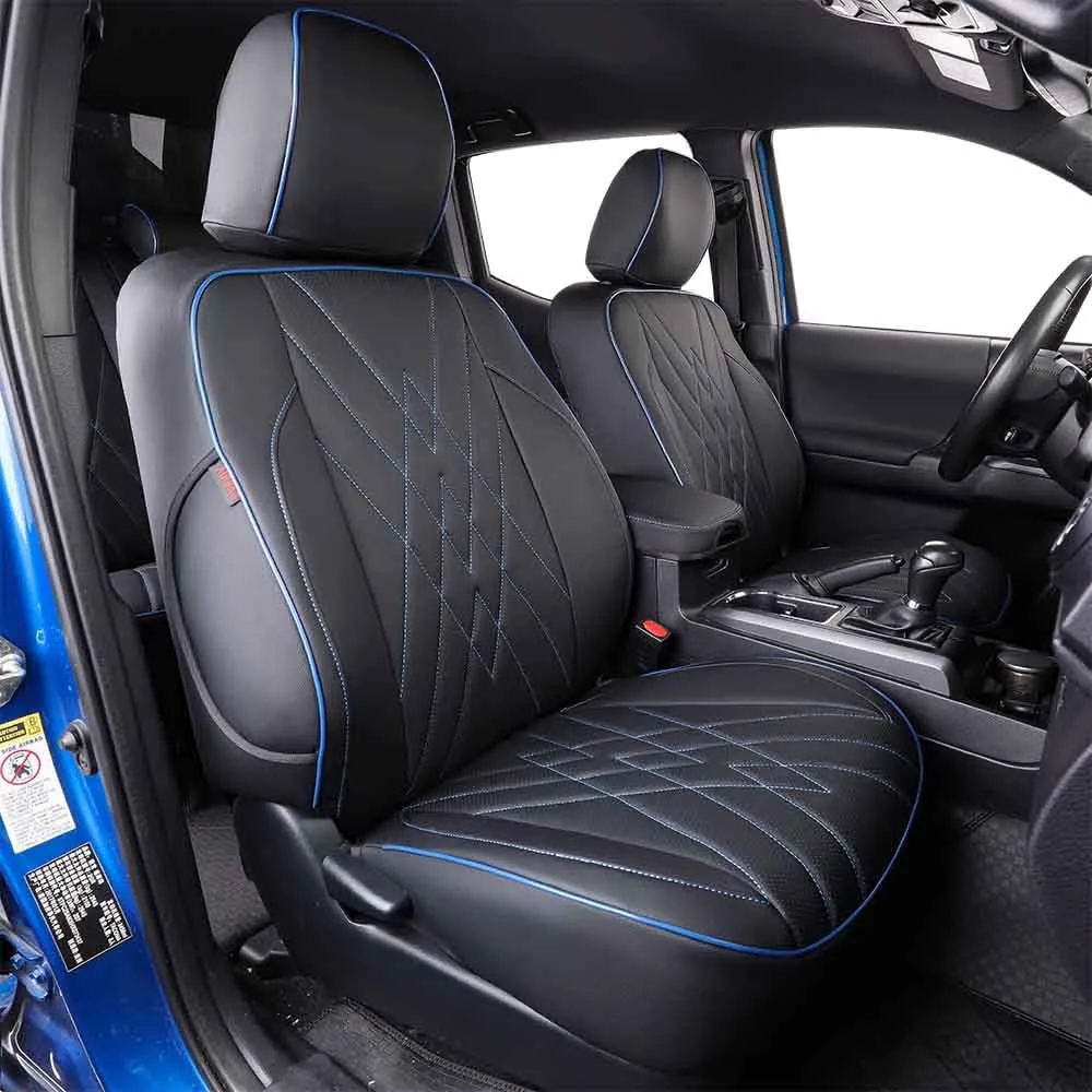EKR Custom Fit F150 Seat Covers for Ford F150/ SuperDuty SuperCab XL,XLT,Lariat 2021-2024 & 2024 F150 SuperCab STX,Tremor - Full Set,Leather(Black with Blue Trim)