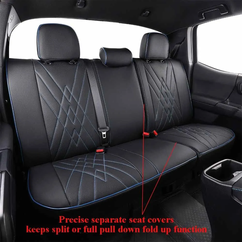 EKR Custom Fit F150 Seat Covers for Ford F150/ SuperDuty SuperCab XL,XLT,Lariat 2021-2024 & 2024 F150 SuperCab STX,Tremor - Full Set,Leather(Black with Blue Trim)