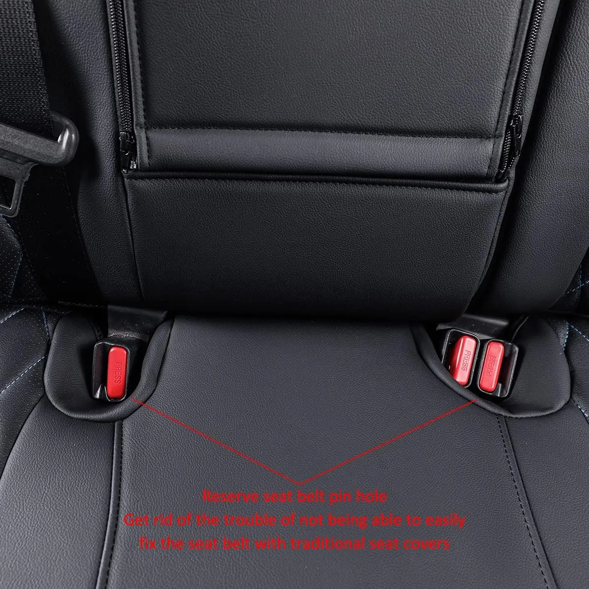 EKR Custom Fit RAV4 Car Seat Covers for Select Toyota RAV4 2019 2020 2021 2022 2023 2024 2025 LE,XLE,XLE Premium,Limited - Full Set,Leather(Black with Blue Piping)