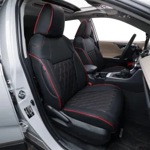 EKR Custom Fit RAV4 Car Seat Covers for Select Toyota RAV4 2019 2020 2021 2022 2023 2024 2025 LE,XLE,XLE Premium,Limited - Full Set,Leather(Black with Red Piping)