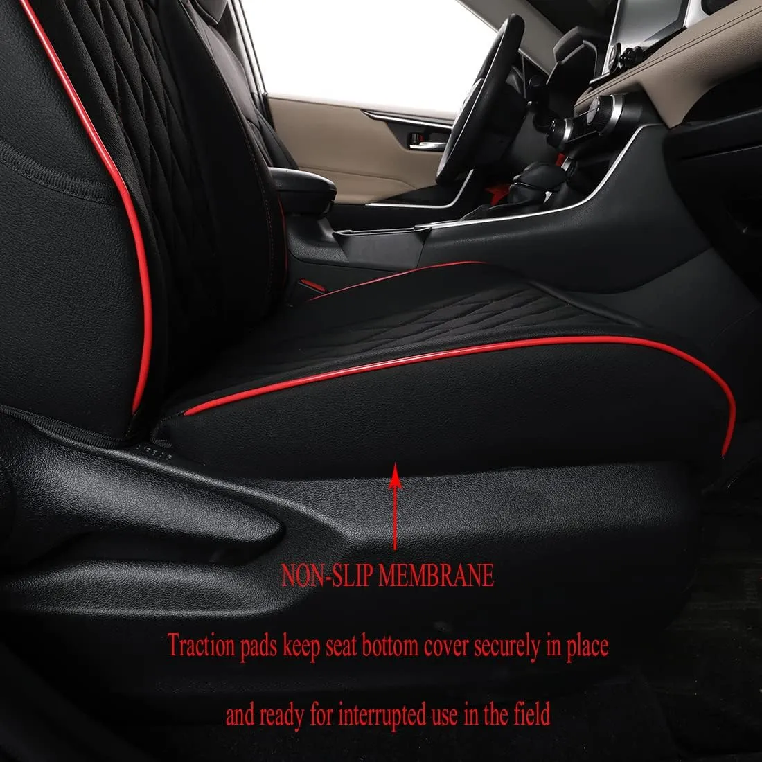 EKR Custom Fit RAV4 Car Seat Covers for Select Toyota RAV4 2019 2020 2021 2022 2023 2024 2025 LE,XLE,XLE Premium,Limited - Full Set,Leather(Black with Red Piping)