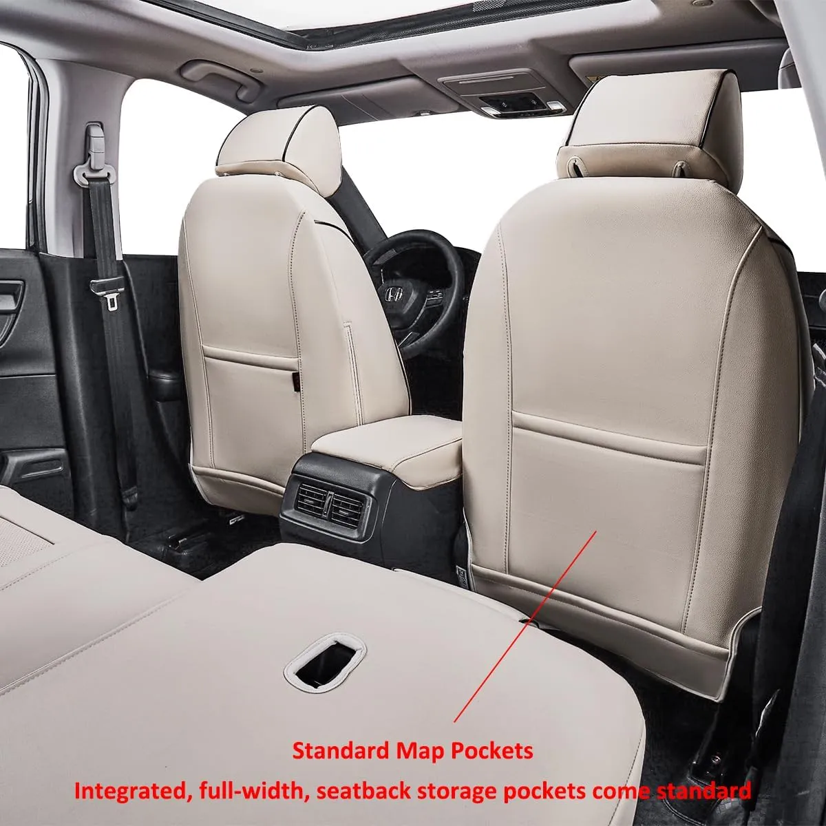 EKR Custom Fit RAV4 Car Seat Covers for Select Toyota RAV4 LE 2013 2014 2015 2016 2017 2018 (NOT for Hybrid) - Full Set, Leather (Beige)