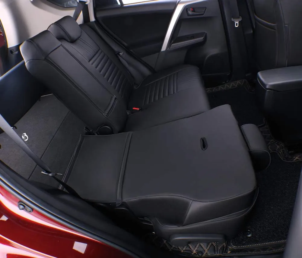 EKR Custom Fit RAV4 Car Seat Covers for Select Toyota RAV4 LE 2013 2014 2015 2016 2017 2018 (NOT for Hybrid) - Full Set, Leather (Black)