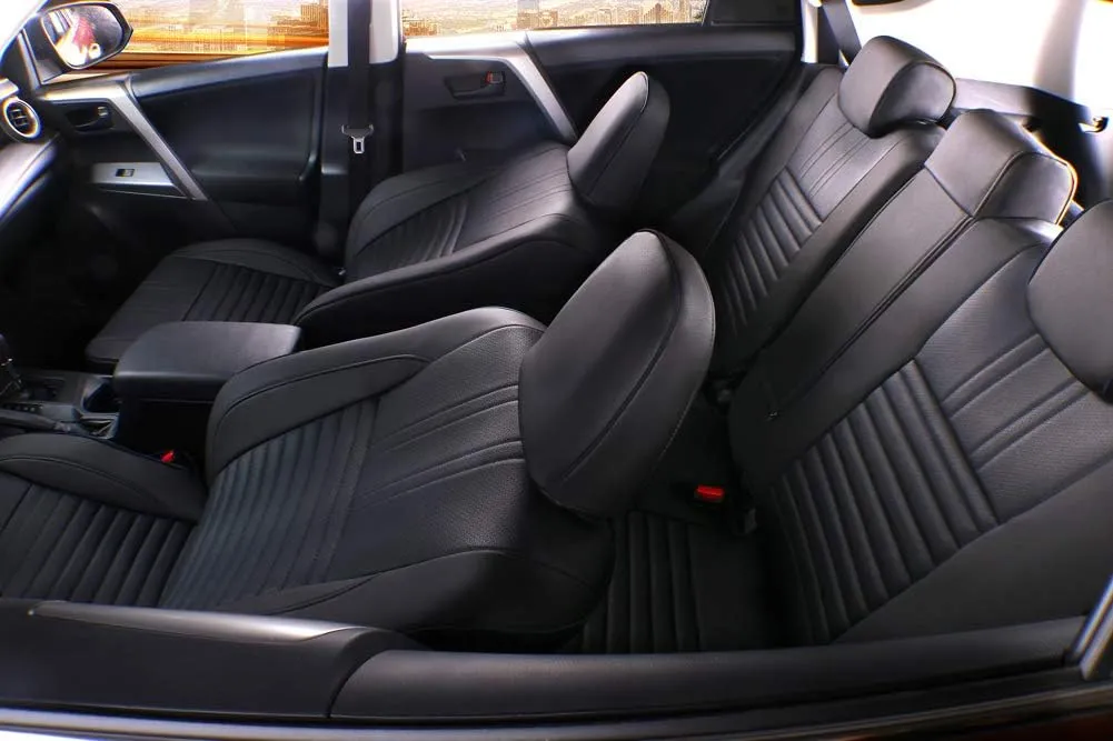 EKR Custom Fit RAV4 Car Seat Covers for Select Toyota RAV4 LE 2013 2014 2015 2016 2017 2018 (NOT for Hybrid) - Full Set, Leather (Black)