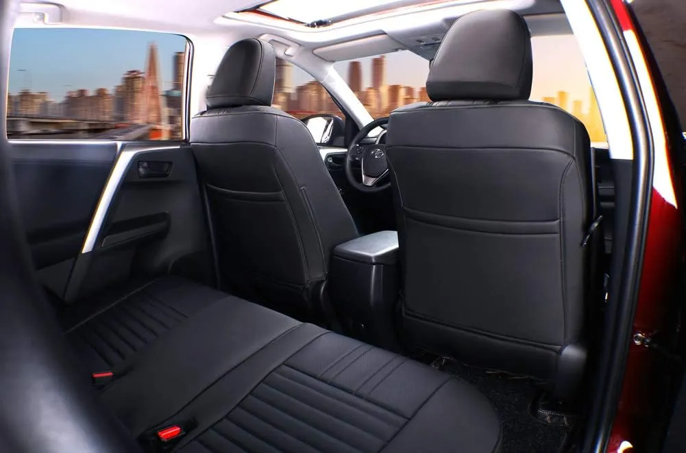EKR Custom Fit RAV4 Car Seat Covers for Select Toyota RAV4 LE 2013 2014 2015 2016 2017 2018 (NOT for Hybrid) - Full Set, Leather (Black)
