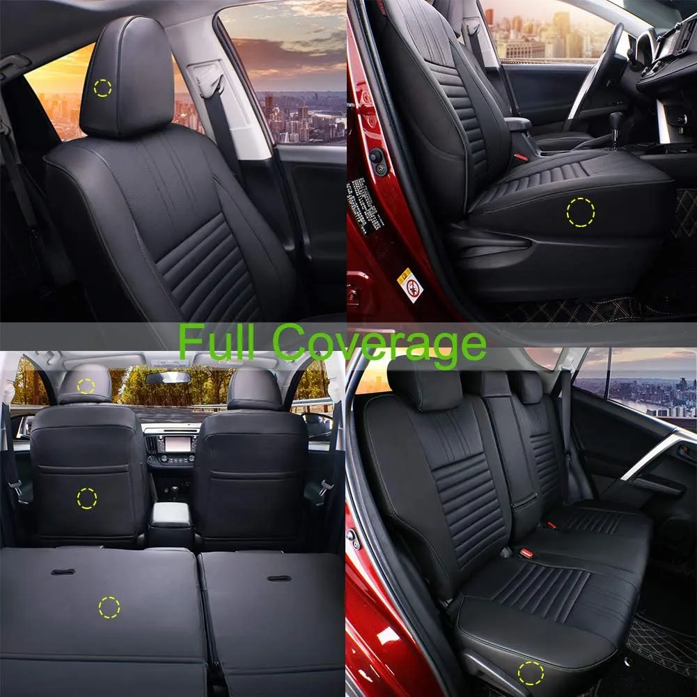 EKR Custom Fit RAV4 Car Seat Covers for Select Toyota RAV4 LE 2013 2014 2015 2016 2017 2018 (NOT for Hybrid) - Full Set, Leather (Black)
