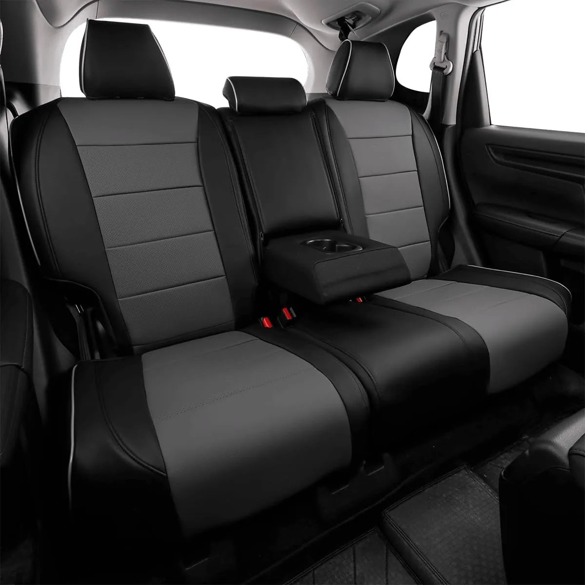 EKR Custom Fit RAV4 Car Seat Covers for Select Toyota RAV4 LE 2013 2014 2015 2016 2017 2018 (NOT for Hybrid) - Full Set, Leather (Black/Gray)