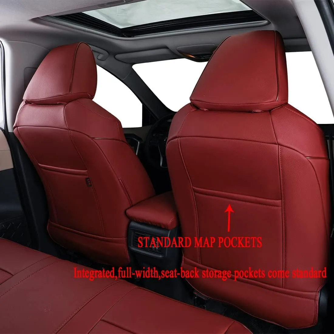 EKR Custom Fit RAV4 Hybrid Car Seat Covers for Select Toyota RAV4 Hybrid (Not for 2019-2025 Hybrid/PHEV XSE,SE) 2019 2020 2021 2022 2023 2024 2025 - Full Set,Leather(Burgundy)