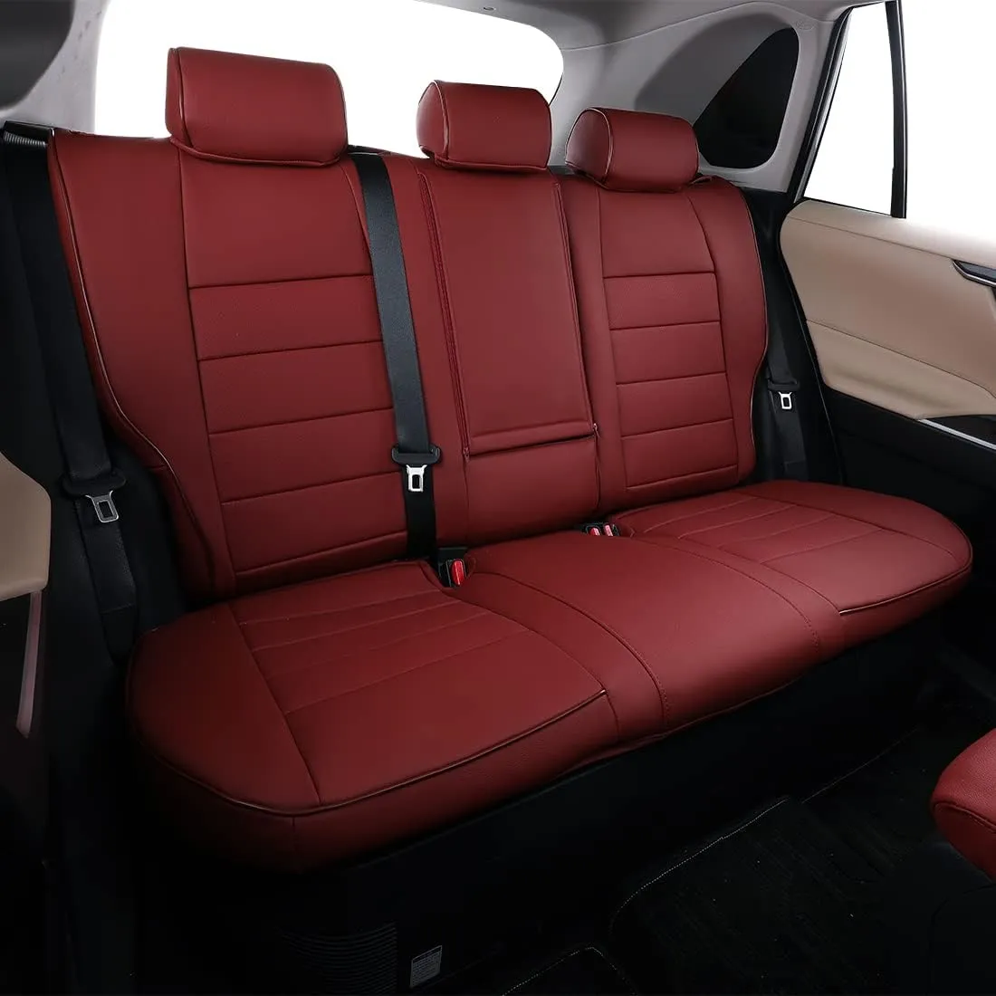 EKR Custom Fit RAV4 Hybrid Car Seat Covers for Select Toyota RAV4 Hybrid (Not for 2019-2025 Hybrid/PHEV XSE,SE) 2019 2020 2021 2022 2023 2024 2025 - Full Set,Leather(Burgundy)