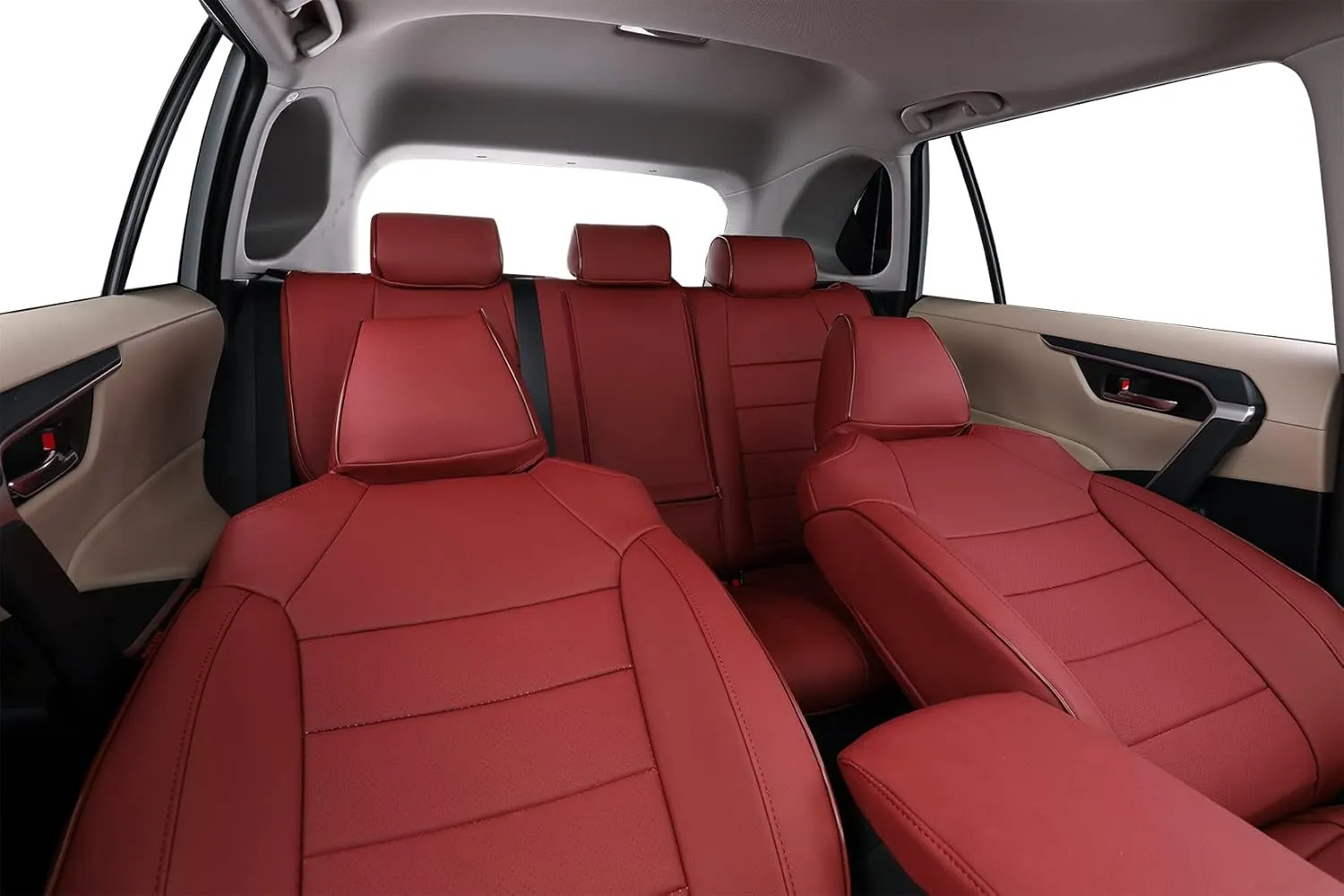 EKR Custom Fit RAV4 Hybrid Car Seat Covers for Select Toyota RAV4 Hybrid (Not for 2019-2025 Hybrid/PHEV XSE,SE) 2019 2020 2021 2022 2023 2024 2025 - Full Set,Leather(Burgundy)