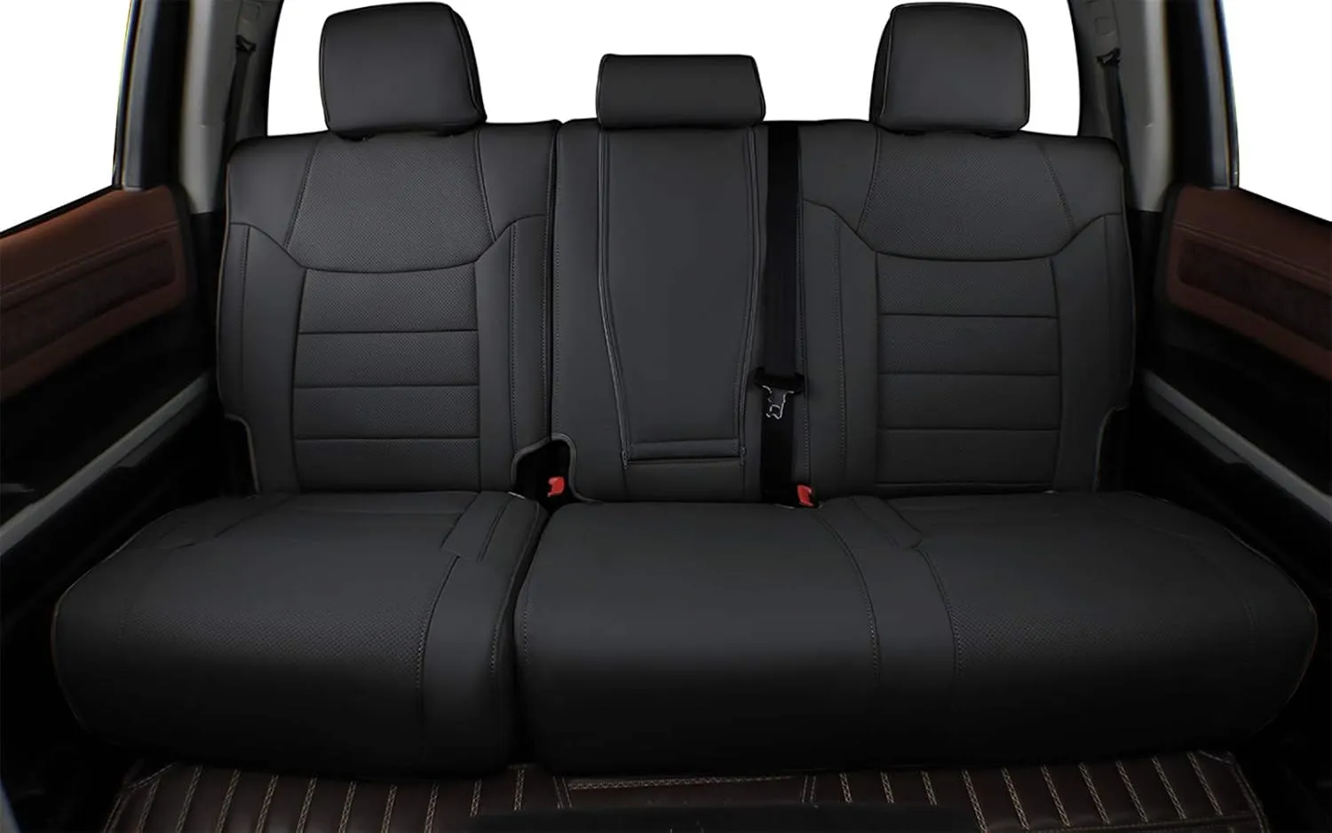 EKR Custom Fit Silverado Car Seat Covers for 2019-2025 Sierra 1500/Chevy Silverado 1500 & 2020-2025 HD Crew/Double Cab,Rear Row W/No Armrest - Full Set,Leather(Black)