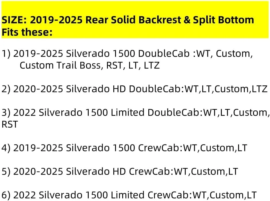 EKR Custom Fit Silverado Car Seat Covers for 2019-2025 Sierra 1500/Chevy Silverado 1500 & 2020-2025 HD Crew/Double Cab,Rear Row W/No Armrest - Full Set,Leather(Black)