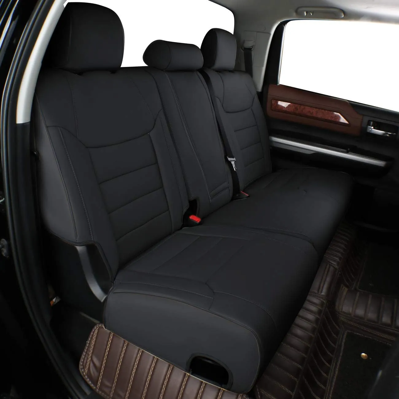 EKR Custom Fit Silverado Car Seat Covers for 2019-2025 Sierra 1500/Chevy Silverado 1500 & 2020-2025 HD Crew/Double Cab,Rear Row W/No Armrest - Full Set,Leather(Black)