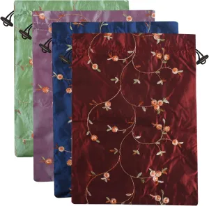 Embroidery Silk Flower Shoe Bag 4Pcs Drawstring Silk Jacquard Travel Bag Underwear Bags Washable Big Sachet Bag Storage Bags for Men Women