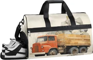 Engineering Vehicle (19) Sport Gym Bag for Women Men with Shoes Compartment & Wet Pocket, Travel Duffel Bag Sport Gym Tote Bags Swimming Yoga Ballet Weekend Overnight Bag Carry on Bag for Airplane