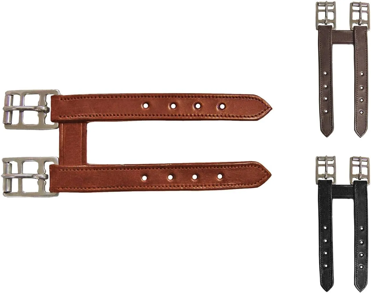 English Leather Elastic Girth Extender with Stainless Steel Roller Buckles and Double Layer Elastic. 1 Year Warranty.