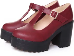 Ephirebra Women's Platform Chunky Heel Mary Jane Shoes Ankle Buckle Strap Round Toe High Heels Comfort Non-Slip Outdoor Princess Shoes Dress Shoes