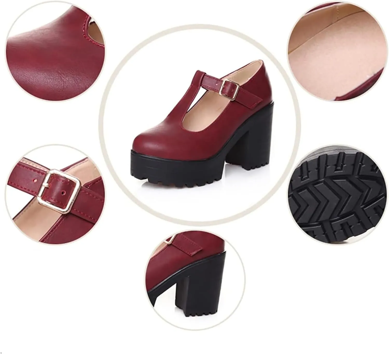 Ephirebra Women's Platform Chunky Heel Mary Jane Shoes Ankle Buckle Strap Round Toe High Heels Comfort Non-Slip Outdoor Princess Shoes Dress Shoes