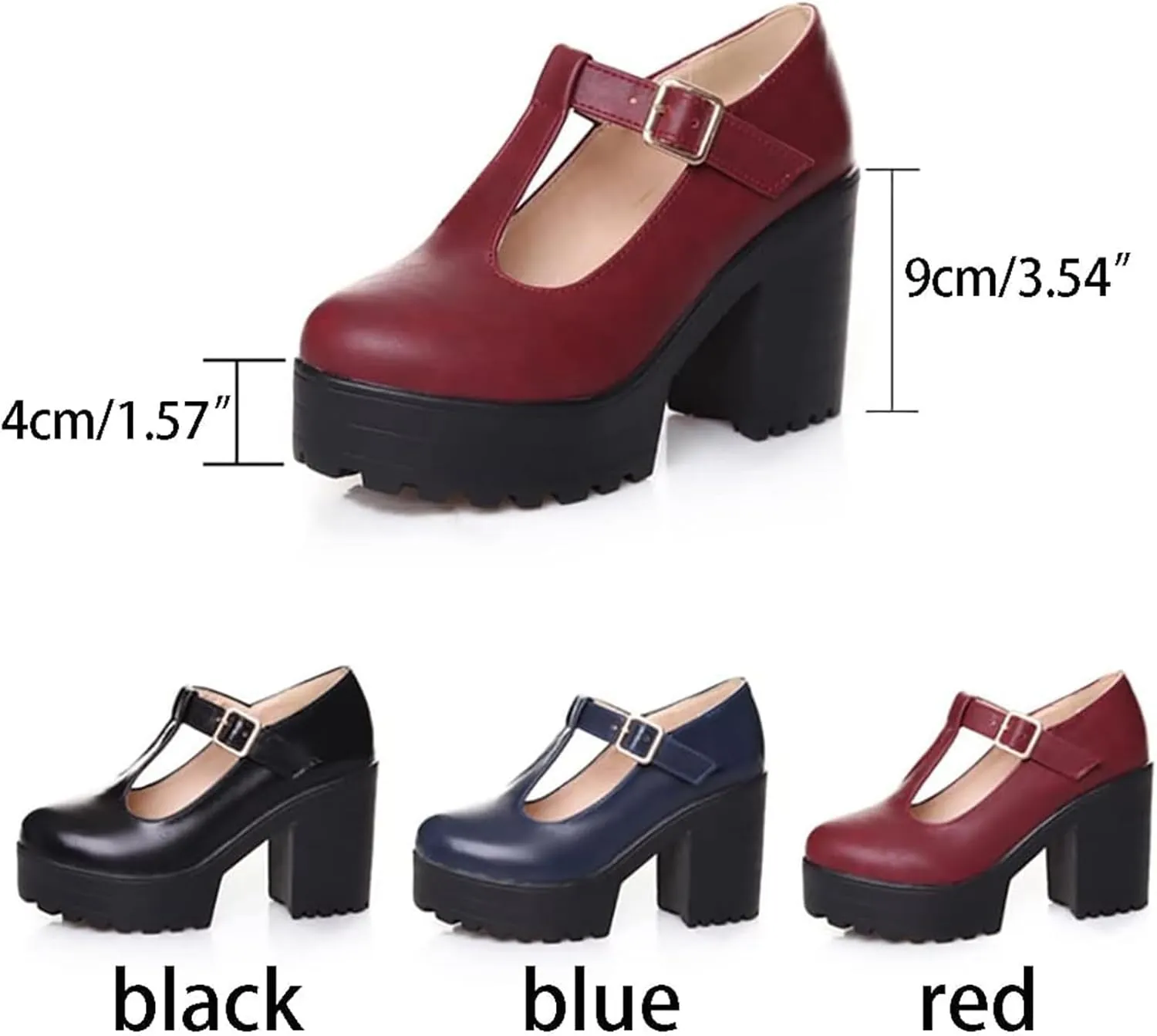 Ephirebra Women's Platform Chunky Heel Mary Jane Shoes Ankle Buckle Strap Round Toe High Heels Comfort Non-Slip Outdoor Princess Shoes Dress Shoes