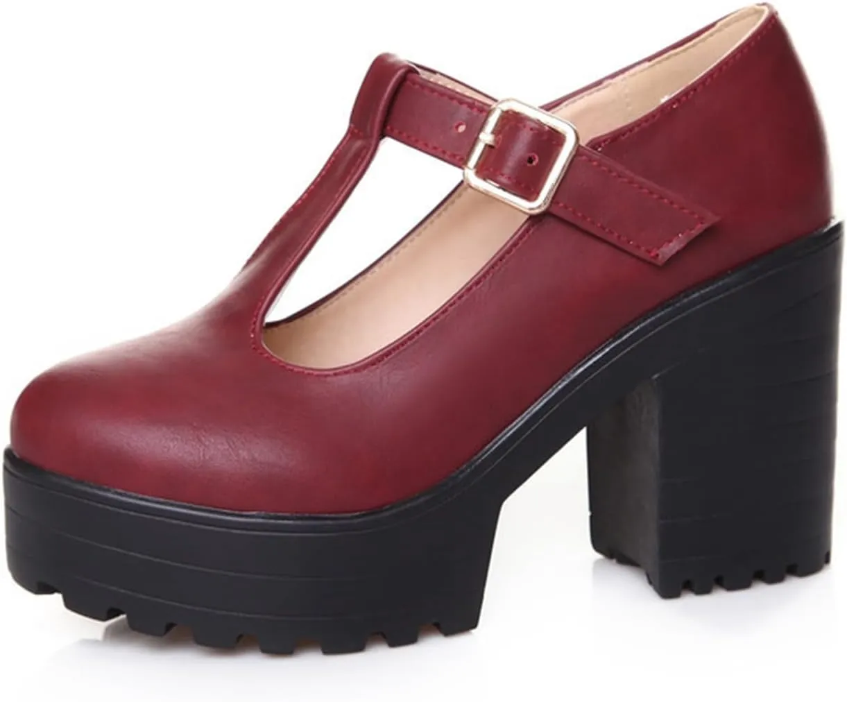 Ephirebra Women's Platform Chunky Heel Mary Jane Shoes Ankle Buckle Strap Round Toe High Heels Comfort Non-Slip Outdoor Princess Shoes Dress Shoes