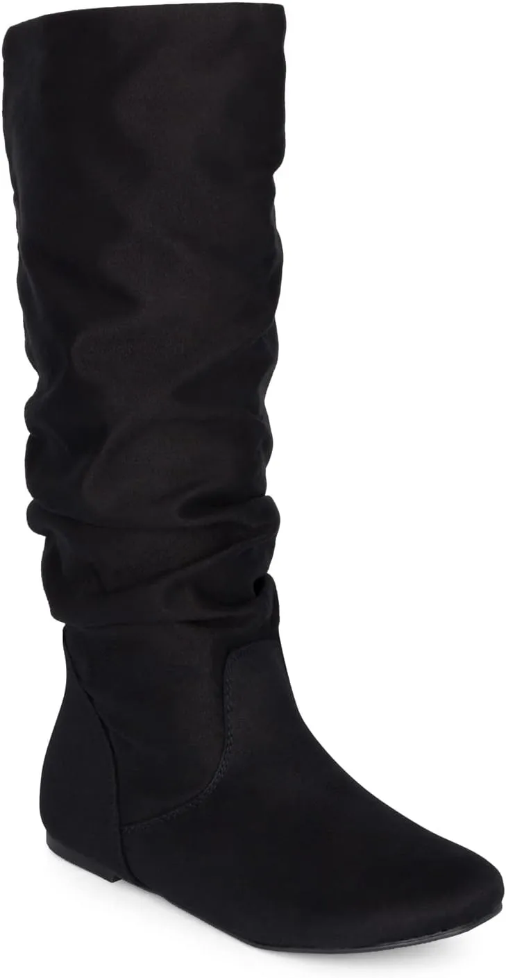 ESMY Women's Slouchy Faux Suede Leather Mid Calf Flats Basic Boots
