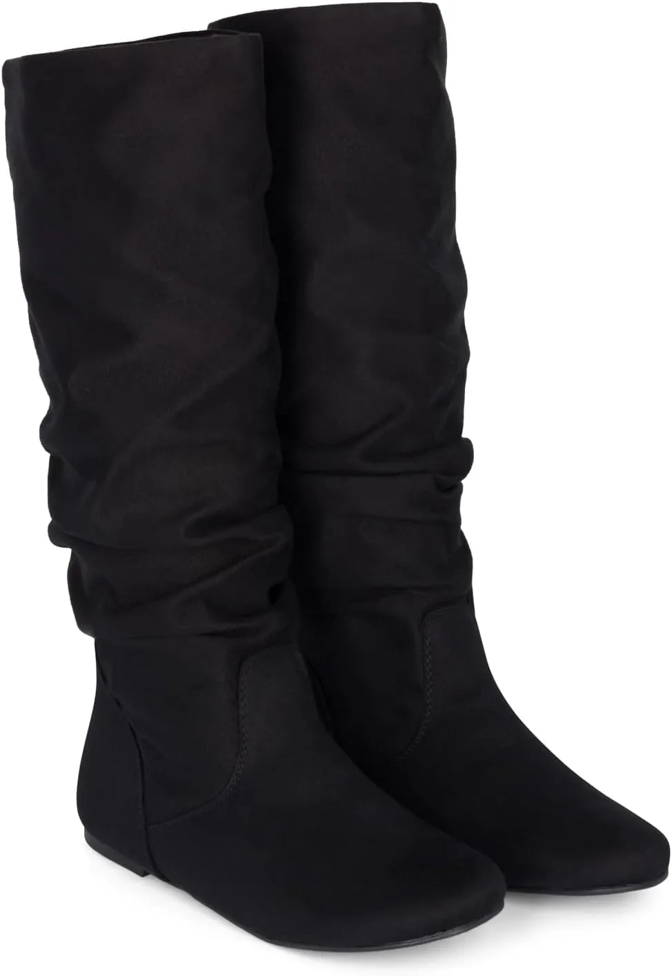 ESMY Women's Slouchy Faux Suede Leather Mid Calf Flats Basic Boots
