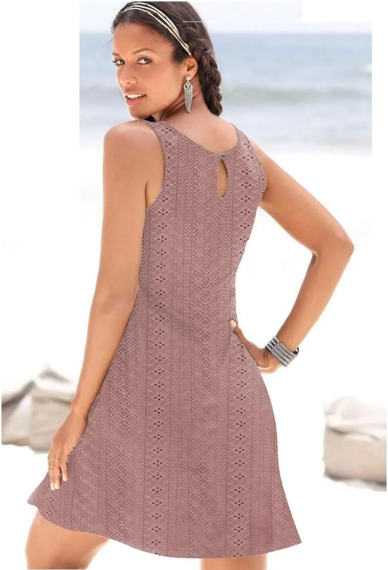 ETCYY NEW Summer Dresses for Women Trendy Boho Floral Print Sundresses Sleeveless Beach Cover Up Dress with Pockets