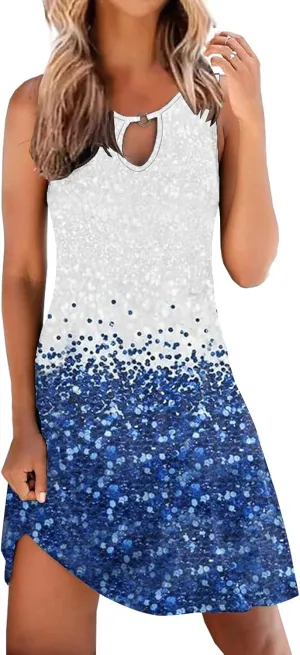 ETCYY NEW Summer Dresses for Women Trendy Boho Floral Print Sundresses Sleeveless Beach Cover Up Dress with Pockets