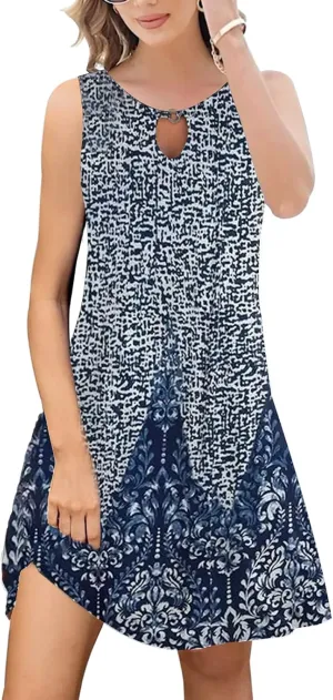 ETCYY Summer Dresses for Women 2025 Trendy Boho Floral Print Beach Cover Up Casual Spring Sleeveless Sundresses