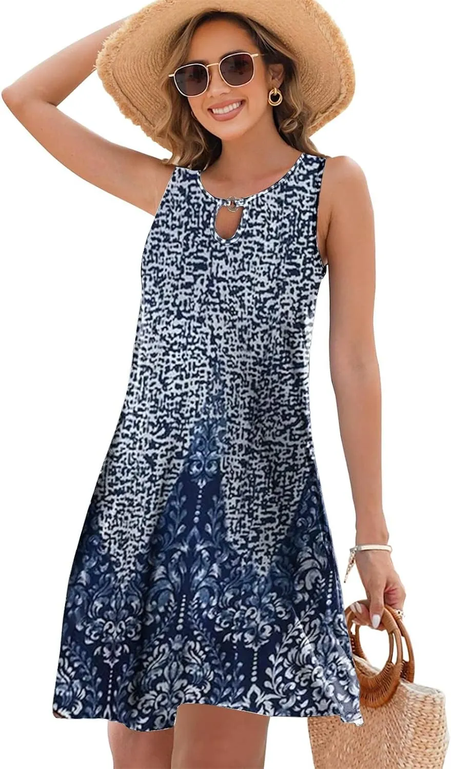 ETCYY Summer Dresses for Women 2025 Trendy Boho Floral Print Beach Cover Up Casual Spring Sleeveless Sundresses