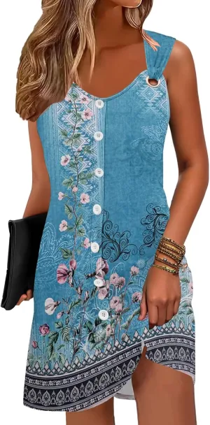 ETCYY Sun Dresses for Women 2025 Vacation Beach Swimsuit Coverups Sundresses Button Down Sleeveless Summer Dress