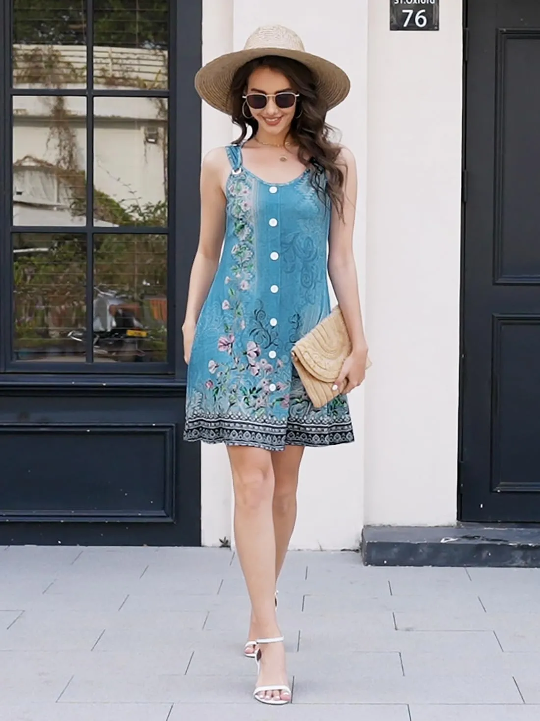 ETCYY Sun Dresses for Women 2025 Vacation Beach Swimsuit Coverups Sundresses Button Down Sleeveless Summer Dress