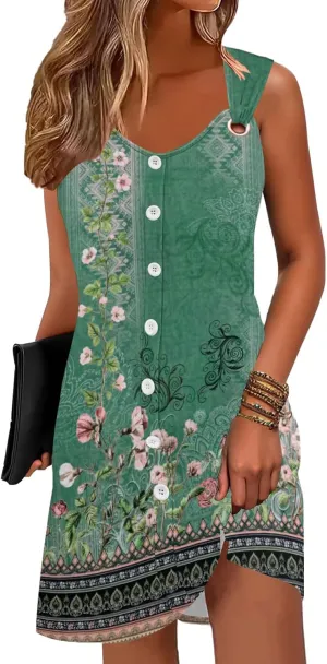 ETCYY Sun Dresses for Women 2025 Vacation Beach Swimsuit Coverups Sundresses Button Down Sleeveless Summer Dress